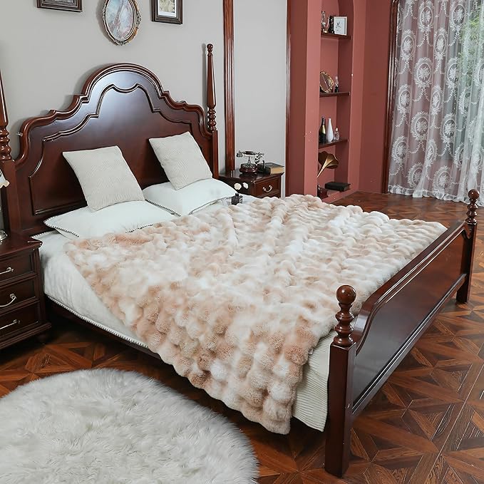 UKELER Camel Large Fluffy Bed Blankets Throws Twin Size, Cozy Shaggy Faux Fur Blanket Soft Plush Thick Throw Blanket for Bed, Couch, Sofa, Office, Camping 60''x80''