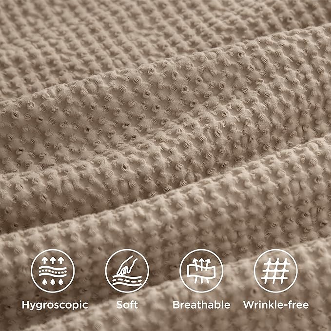 Bedsure Cotton Duvet Cover Set - 100% Cotton Waffle Weave Khaki Duvet Cover Oversized Queen Size, GentleSoft™ and Breathable Bedding Set for All Season, 3 Pieces, 98"x98"