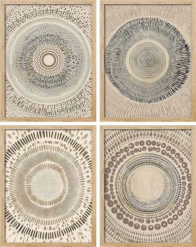 SIGNWIN Adhesive Canvas Poster Beige Abstract Geometric Circle Stroke Minimalist Folk Boho Mid-Century Inspired Digital Print Decorative Zen Bedroom Relax Multicolor - 12"x16"x4