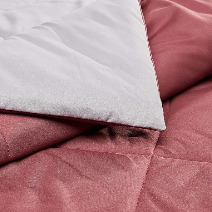 Amazon Basics Twin/Twin XL Reversible Comforter Lightweight Microfiber All Season Blanket, Burgundy/Grey
