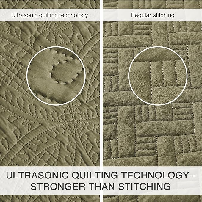 Love's cabin California King Size Quilt Bedding Set Green Bedspreads - Cal King Summer Lightweight Bedspread Comforter - Coin Pattern Coverlet for All Season - 3 Pieces (1 Quilt, 2 Pillow Shams)