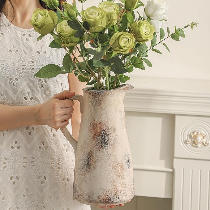 Ceramic Vintage Vase with Handle,12.2 inch Large Tall Handcrafted Pitcher Vase for Modern Farmhouse Decor, Ideal for Home Decor, Living Room, Table, Shelf