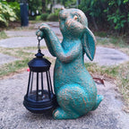JOYBEE Garden Statues Rabbit with Solar Lantern Outdoor Decor-Rabbit Solar Figurines Lights Decorations for Patio Yard Lawn Ornaments-Gifts for Birthday Easter Housewarming