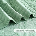 EVENHUG Floral Embroidered Quilt Set Queen Size 3 Piece Bedding Set Reversible Farmhouse Bedspread Coverlet with 2 Pillow Shams Lightweight Soft Bed Cover for All Season(92"X 96",Green)