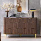 T4TREAM 7-Drawer Dresser Fluted Design, with Gold Accents (Dark Walnut)
