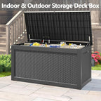 260 Gallon Resin Deck Box, Large Indoor and Outdoor Storage Box, Weatherproof and UV Resistant Outdoor Storage Box with Built-in Steel Beams for Patio Cushions, Pool Supplies