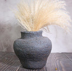 Rustic Pottery Ceramic Vase - Vintage Farmhouse Style Decor, White Grid Ceramic Vases for Home Decor, Modern Farmhouse Decor (black1)