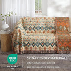 Boho Throw Blanket for Couch Sofa Bed, 100% Cotton Woven Quilt with Tassel 90”x98”, Super Soft Muslin Blanket with Patchwork Printed, Decorative Reversible Bed Blanket/Cover for All Seasons