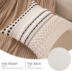 Boho Chenille Tufted Couch Throw Pillow Covers 18x18 Inch Set of 2 Farmhouse Striped Decorative Pillow Covers Accent Neutral Pillowcase Black Cushion Cover for Living Room Sofa Bed