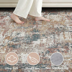 Tortania Washable 8x10 Area Rug for Living Room: Modern Abstract Neutral Large Soft Thin Rugs - Non Slip Indoor Carpet for Bedroom Dining Room Office Nursery Home Floor Decoration - Colorful Multi