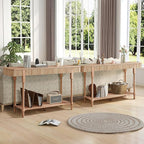 63” Console Table with 2 Drawers, Retro Entryway Table with Fluted Panel & Storage Shelf, Narrow Long Behind Couch Tables Accent Sofa Table with Solid Wood Legs for Living Room Foyer Hallway(Natural)