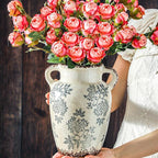 Enra Vintage vase with Handle,9.4 inch Blue and White Ceramic Decorative Flower vase, Chinoiserie Floral Vase,Large Rustic Vases for Home Decors, Living Room, Bookshelf, Office