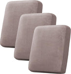 H.VERSAILTEX Velvet Stretch Couch Cushion Cover Plush Cushion Slipcover for Chair Loveseat Sofa Cushion Furniture Protector Seat Cushion Sofa Cover (3 Piece Sofa Cushion Covers, Taupe Striped)