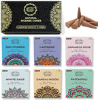 Raajsee Natural Incense Cones,6 Pack Mixed Scents Gift Pack 15 pc Each (90 Total), Insense Cones Variety Pack, 100% Organic Non Toxic Natural - Hand Rolled Free from Chemicals (Pack 1)