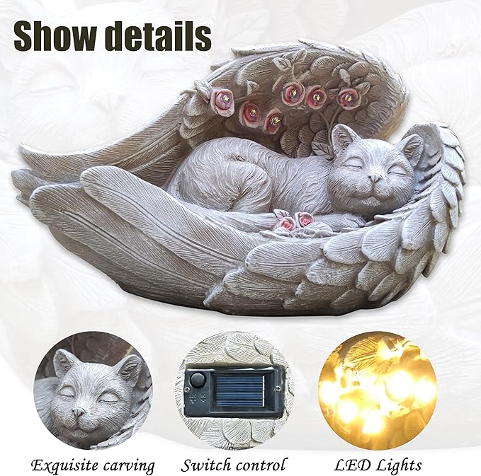 Solar Cat Garden Statues Outdoor Décor-Cat Figurines Solar LED Light Lawn Ornaments - Yard Decorations for Patio, Balcony, Backyard -Unique Birthday House Warming Gifts for Mom