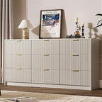 Beige Dresser for Bedroom, 9 Drawer Double Dresser, Modern Chest of Drawers for Bedroom, Living Room, Entryway and Closet, 63" L x 15.7" D x 31.5" H
