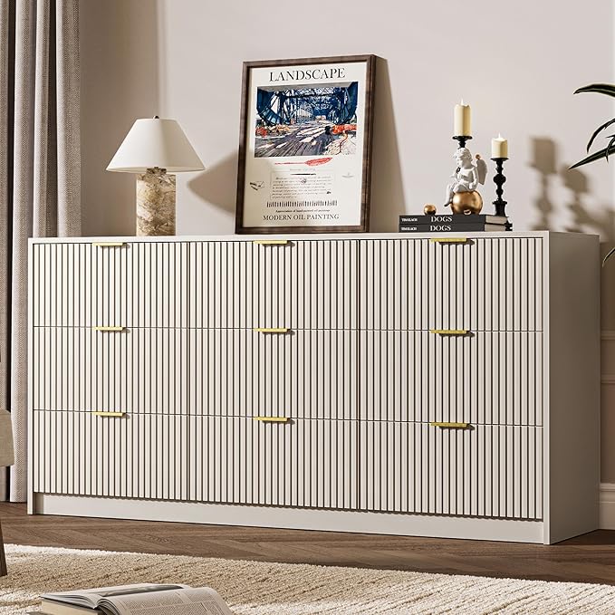 Beige Dresser for Bedroom, 9 Drawer Double Dresser, Modern Chest of Drawers for Bedroom, Living Room, Entryway and Closet, 63" L x 15.7" D x 31.5" H