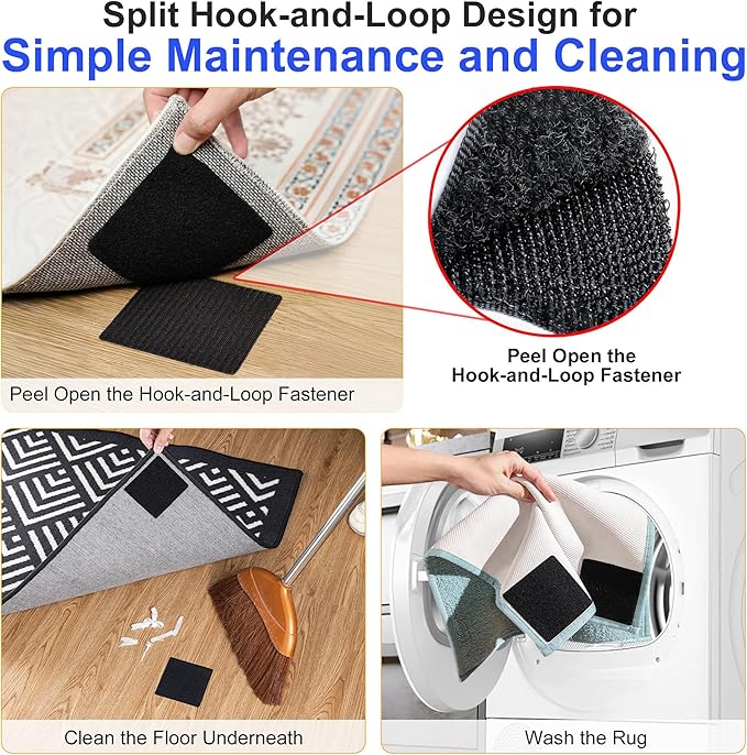 Audend Double Sided Rug Gripper, 12 Pack Non Skid Rug Pads, Rug Stickers on Wood Floor and Tile Floors, Black Carpet Gripper, Rug Gripper for Indoor, Outdoor, Home, Kitchen,Yoga Mat