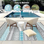 GAOMON Outdoor Plastic Straw Rug, 10'x20' Reversible Sage Green Patio Mat, Flower Modern Design for RV, Backyard, Deck, Camping, Picnic, Blue/Grey(Bohemia)