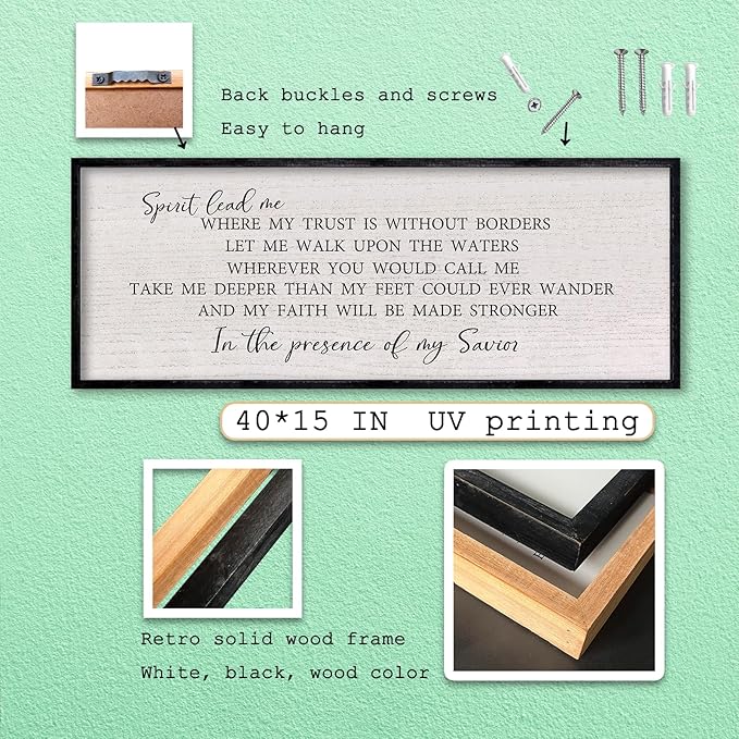 LuZhiQiang Spirit Lead Me Wall Art Decor 40"x15" Christian Scripture Sign Large Inspirational Quote Bible Verse Hanging Wooden Framed (Black)