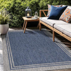 Bordered Outdoor Rug 9x12 Washable Outside Carpet for Indoor Patio Porch Waterproof Easy Cleaning Non Shedding Area Rugs Navy 9 x 12