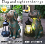 Dog Garden Statues with Solar Lantern Outdoor Decor-Dog Solar Figurines Lights Decorations for Patio Yard Lawn Ornaments-Gifts for Birthday Easter Housewarming