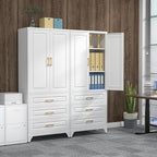 75" Kitchen Pantry Cabinet, Metal Storage Cabinets with Doors and Adjustable Shelves, White Tall Pantry Cabinet with 3 Drawers for Dinning Living Room