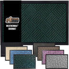 GORILLA GRIP 100% Waterproof All-Season WeatherMax Doormat US Designed Natural Rubber, Stain and Fade Resistant, Low Profile Indoor Outdoor Door Mats, Easy Clean Patio Mat, 23x35, Green Diamond