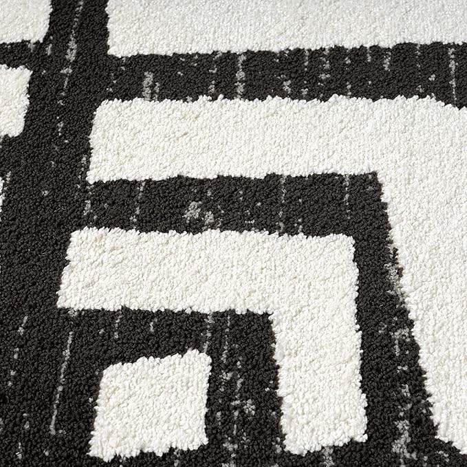 Abani Nomad Cream & Grey Area Rug 5' x 8' for Living Room, Bedroom - Geometric Box Design - Durable & Easy to Clean