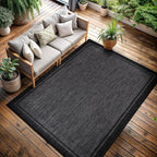 CAMILSON Indoor Outdoor Rug, 6x9 Bordered Dark Grey Black Modern Area Rugs for Indoor and Outdoor Patios, Kitchen and Hallway Mats, Washable Porch Deck Outside Carpet (Bordered Black, 6 x 9)