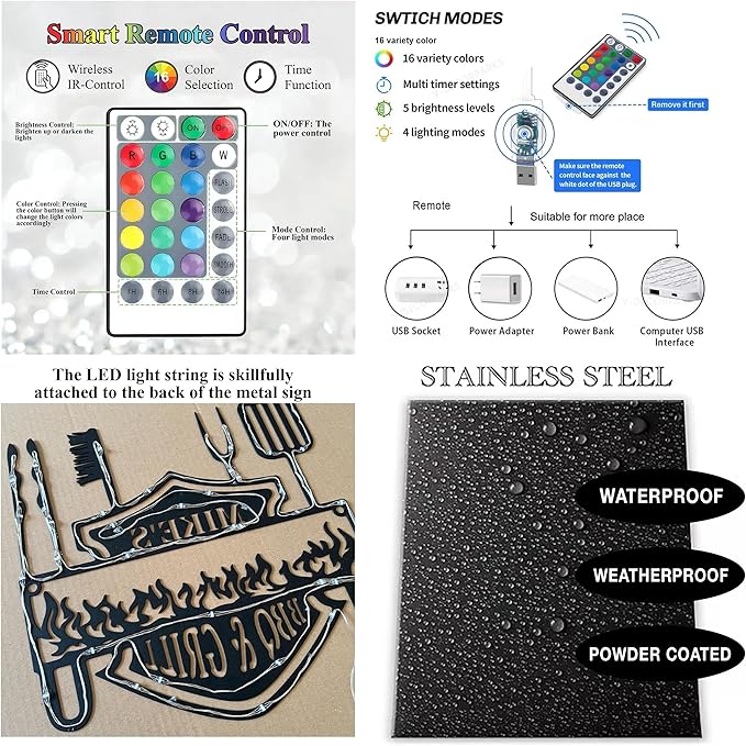 Hockey Metal Wall Art LED Sign – Custom Light Up Name Sign with Helmet & Sticks, 16-Color LED with Remote Control, Hockey Decor for Boys Room, Sports Fans