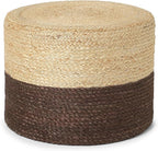 REDEARTH · Cylindrical Pouf Foot Stool Ottoman - Jute Braided Pouffe Poof Accent Sitting Footrest for Living Room, Bedroom, Nursery, Patio, Lounge & Other Rooms (Natural Acorn, 18"x18"x14")