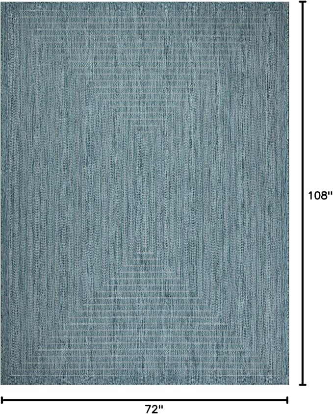 Adiva Rugs Outdoor Indoor Area Rug, Weather Resistant, Easy to Clean, Stain Resistant Floor Mat for Dining Room, Backyard, Deck, Patio (Aqua Weiss, 6' x 9')