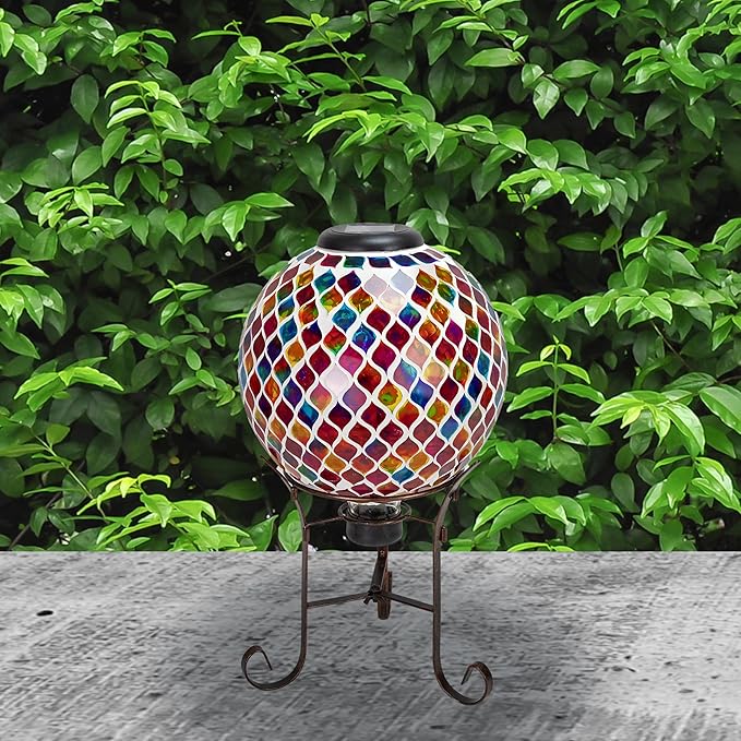 Sunnydaze 10-Inch Solar Gazing Ball for Garden - Glass Outdoor Gazing Globe - Summer Trellis