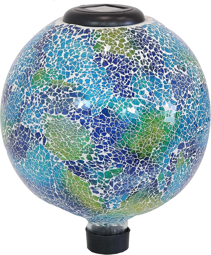 Sunnydaze 10 inch Solar Gazing Ball for Garden - Glass Outdoor Gazing Globe - Crackled Azul Terra