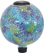 Sunnydaze 10 inch Solar Gazing Ball for Garden - Glass Outdoor Gazing Globe - Crackled Azul Terra