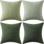 MIULEE Pack of 4 Christmas Decorative Sage Green Textured Boucle Throw Pillow Covers 18x18 Inch Forest Green Accent Solid Pillow Cases Soft Couch Cushion for Modern Farmhouse Boho Bed Room Home Decor