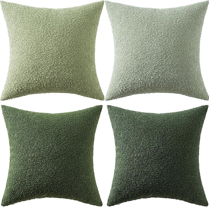 MIULEE Pack of 4 Christmas Decorative Sage Green Textured Boucle Throw Pillow Covers 18x18 Inch Forest Green Accent Solid Pillow Cases Soft Couch Cushion for Modern Farmhouse Boho Bed Room Home Decor