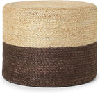 REDEARTH · Cylindrical Pouf Foot Stool Ottoman - Jute Braided Pouffe Poof Accent Sitting Footrest for Living Room, Bedroom, Nursery, Patio, Lounge & Other Rooms (Natural Acorn, 18"x18"x14")