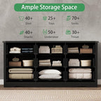 Dresser for Bedroom with 9 Drawers, 59" Wide Modern Chest of Drawers with Deep Drawers & Mental Handle, Wood Dresser TV Stand, Wooden Closet Storage Organizer for Living Room, Hallway, Entryway, Black