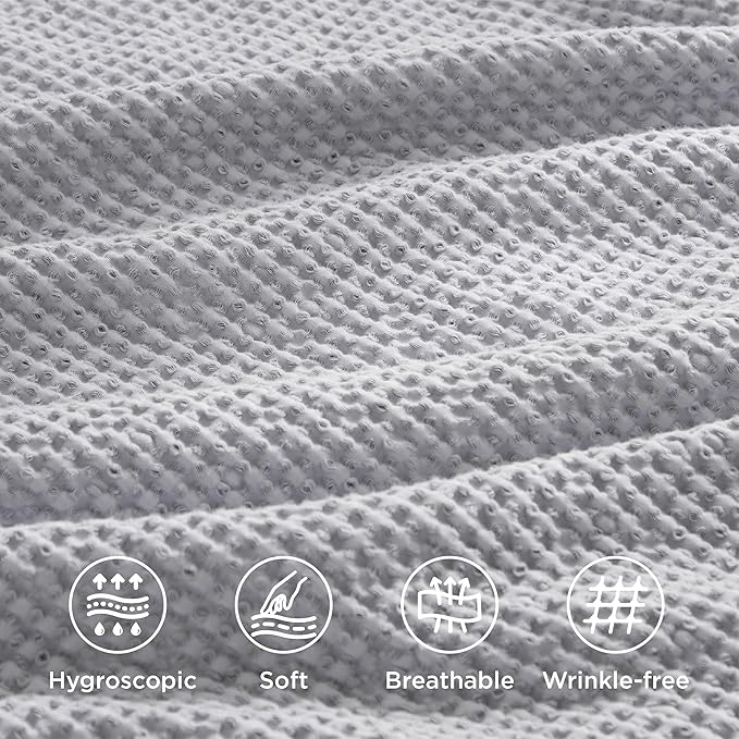 Bedsure Cotton Duvet Cover Set - 100% Cotton Waffle Weave Grey Duvet Cover California King Size, GentleSoft™ and Breathable Cal King Bedding Set for All Season, 3 Pieces, 104"x98"