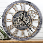 The B-Style Large Wall Clock 24 inch Moving Gear Wall Clock Oversized Vintage Farmhouse Wall Clocks for Living Room Decor Decorative Rustic Industrial Wood Clock (Carbon Gray)