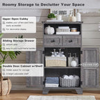 Bathroom Floor Cabinet, Farmhouse 24" Wide Cabinet with Drawer, Adjustable Shelf, Barn Doors, Cabinets for Bathroom, Kitchen, Living Room, Grey Wash