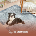 6' x 9' Washable Area Rug - Low Pile Soft Vintage Indoor Rug for Living, Dining or Bedroom - Lightweight Carpet with Non-Slip Backing - Foldable for Easy Placement, Blue