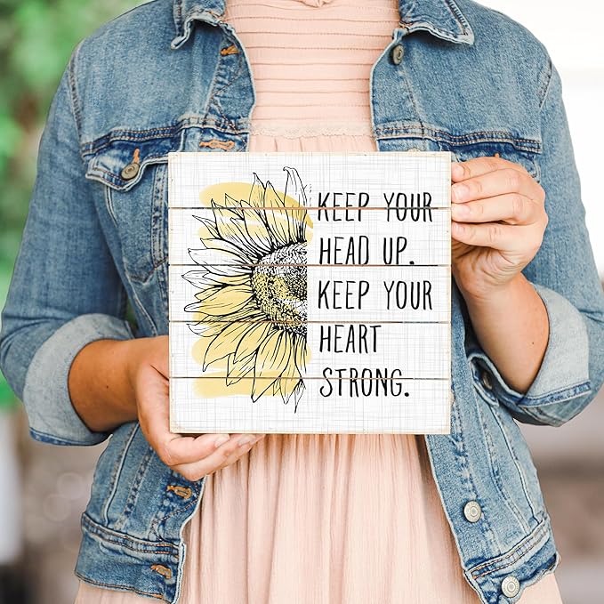 Simply Said, INC Perfect Pallets Petites - Keep Your Head Up. Keep Your Heart Strong - 8 x 8 in Distressed Rustic Wood Sign PET20188