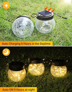 PARTPHONER Solar Lantern Solar Lights Outdoor Waterproof 2-Pack, Solar Powered Hanging Lights Cracked Glass Hanging Globes for Christmas Decoration, Shepherd Hook, Garden Tree Ornaments