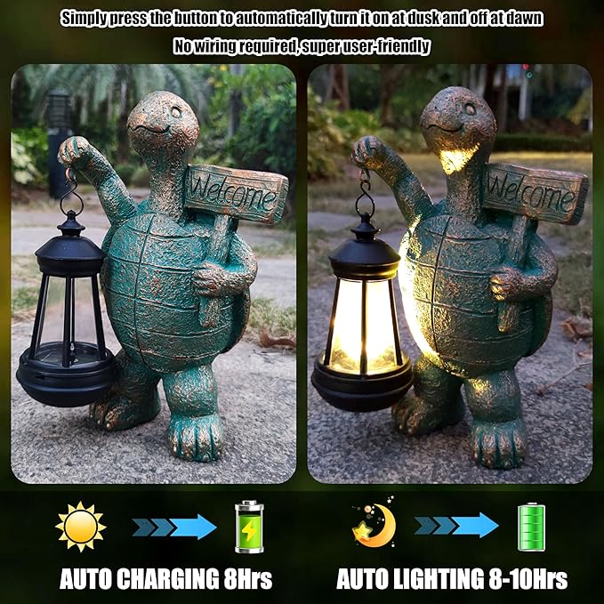 Turtle Garden Statue Outdoor Décor with Solar Lights Lantern,Turtle Solar Light Figurines Outside Decorations for Yard，Lawn,Patio, Balcony, Unique Housewarming Gifts