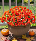 Ivydale Artificial Faux Fall Flowers Plants for Outdoor Outside, Fake Silk Orange Camellia UV Resistant Look Real for Autumn Planter Porch Patio Balcony Garden Yard Decoration, 3 Large Bundles