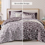 King Comforter Set -7 Pieces Floral Dark Purple Comforter Set for All Seasons, Bed in a Bag King with Botanical Flowers Comforter, Sheets, Pillowcases & Shams