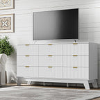 Fluted 9 Drawer Dresser, 57.1" Wide Modern Boho Chest of Drawers, Wooden Storage Dresser TV Stand for Bedroom, Living Room, Closet, Hallway, Curved Profile Design